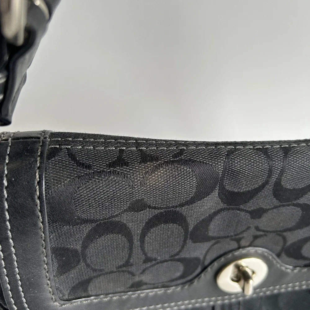 Coach Chelsea Black Signature Canvas Leather Shoulder Bag 11014 Good